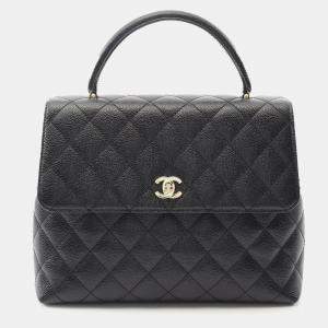 Pre Owned Chanel Black CC Quilted Caviar Kelly Top Handle