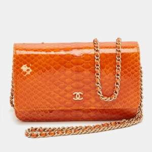 Pre Owned Chanel Orange Python WOC Bag
