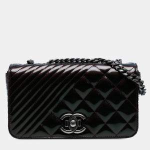 Pre Owned Chanel Purple Small Patent Coco Boy Flap