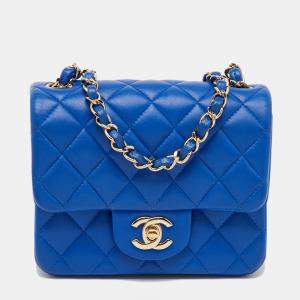 Pre Owned Chanel Blue Quilted Leather Square Mini Classic Single Flap Bag