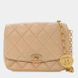 Pre Owned Chanel Brown Medium Quilted Lambskin CC Coin Flap