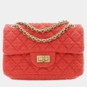 Pre Owned Chanel Red Mini Reissue 2.55 Tweed Single Flap 224