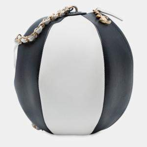 Pre Owned Chanel Black White Calfskin Coco Beach Ball Bag