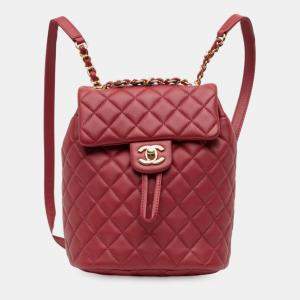 Pre Owned Chanel Red Mini Quilted Lambskin Urban Spirit Backpack