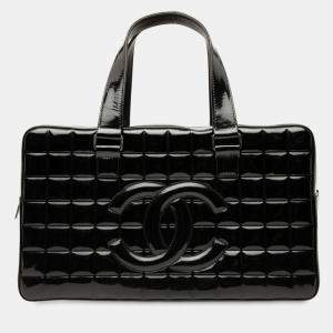 Pre Owned Chanel Black CC Chocolate Bar Patent Bowler Bag