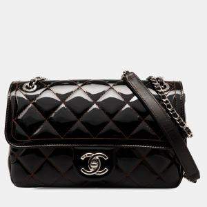 Pre Owned Chanel Black Small Quilted Patent Coco Shine Flap