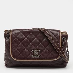 Pre Owned Chanel Burgundy Quilted Caviar Leather Wild Stitch Accordion Flap Bag