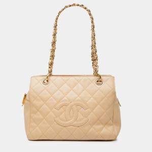 Pre Owned Chanel Beige Petite Caviar Timeless Tote