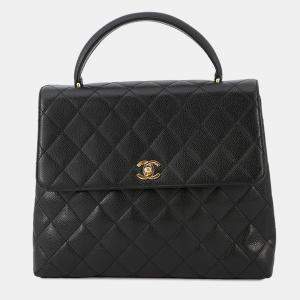 Pre Owned Chanel Cc Logo Handbag Black Caviar Leather
