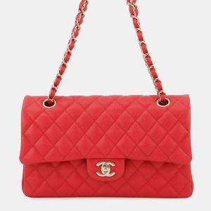Pre Owned Chanel Matelasse Double Flap Chain shoulder Red Caviar Leather