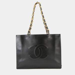 Pre Owned Chanel Cc Logo Chain Tote Black Lambskin