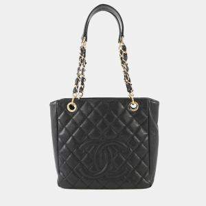 Pre Owned Chanel Pst Tote Black Caviar Leather