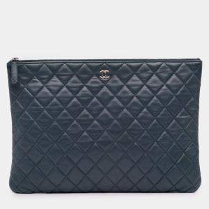 Pre Owned Chanel Large Quilted Lambskin O Case Clutch