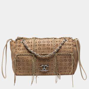 Pre Owned Chanel Perforated Suede Fringe Flap