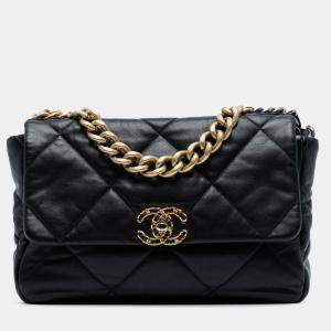 Pre Owned Chanel Black Large Lambskin 19 Flap