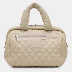 Pre Owned Chanel White Quilted Caviar Coco Cocoon Bowler Bag