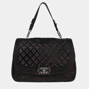 Pre Owned Chanel Black Lambskin Antik Boy Flap Handbag