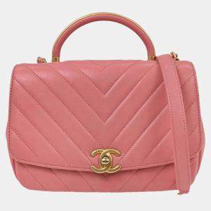 Pre Owned Chanel Pink Calfskin Chevron 2way Handbag