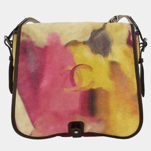 Pre Owned Chanel Yellow Suede Flap Shoulder Bag