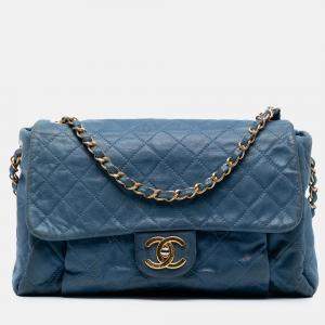 Pre Owned Chanel Blue Large Iridescent Calfskin Chic Quilt Flap
