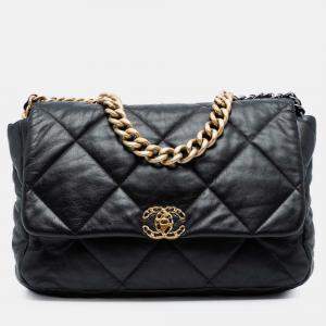 Pre Owned Chanel Black Maxi Lambskin 19 Flap