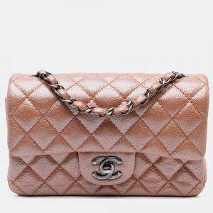 Pre Owned Chanel Pink Mini Rectangular Classic Metallic Caviar Single Flap