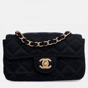 Pre Owned Chanel Black Extra Mini Rectangular Classic Satin Single Flap