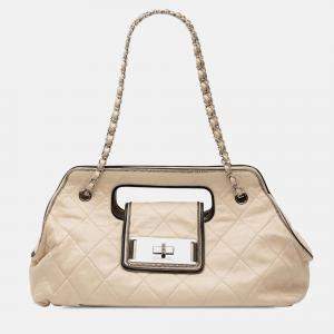 Pre Owned Chanel Brown Quilted Lambskin East West Mademoiselle Accordion Flap