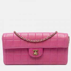 Pre Owned Chanel Pink Chocolate Bar Lambskin East West Flap