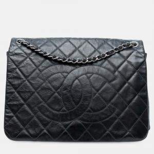 Pre Owned Chanel Black XL CC Glazed Quilted Calfskin Single Flap