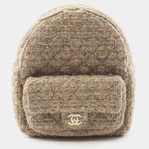 Pre Owned Chanel Matelasse Backpack Fabric Leather Beige