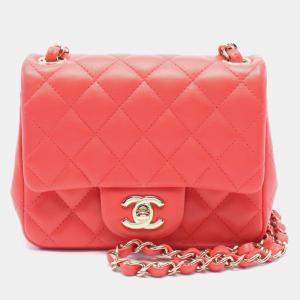 Pre Owned Chanel Mini Matelasse Shoulder Bag Leather Red