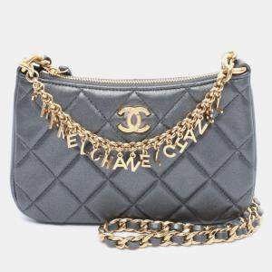 Pre Owned Chanel Matelasse Coco Mark Shoulder Bag Lambskin Leather Gray