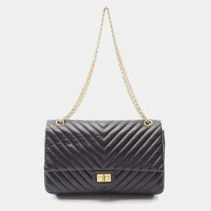 Pre Owned Chanel 2.55 Matelasse Double Flap Shoulder Bag In Lambskin Leather Black