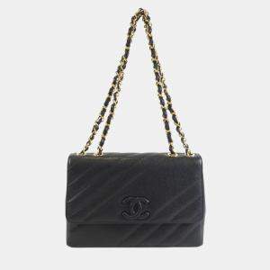 Pre Owned Chanel Black Calf Leather Shoulder Bag