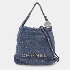 Pre Owned Chanel 22 Mini 2-Way Chain Hand/Shoulder Bag In Denim Blue