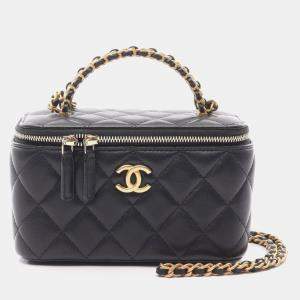 Pre Owned Chanel Matelasse Shoulder Bag Lambskin Leather Black