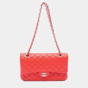 Pre Owned Chanel Matelasse W-Flap Shoulder Bag Leather Red