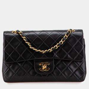 Pre Owned Chanel Matelasse 23 Coco Mark Double Flap Chain Shoulder Bag In Black Lambskin