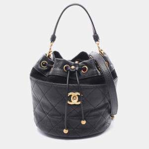 Pre Owned Chanel Matelasse Mini Bucket Shoulder Bag In Grained Calfskin Caviar Black