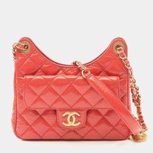 Pre Owned Chanel Matelasse Hobo Shoulder Bag Patent Leather Orange