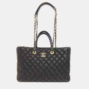 Pre Owned Chanel Matelasse Chain Shoulder Tote Bag Grained Calfskin