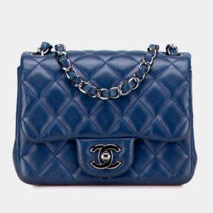 Pre Owned Chanel Mini Matelasse Coco Mark Chain Shoulder Bag In Blue Lambskin