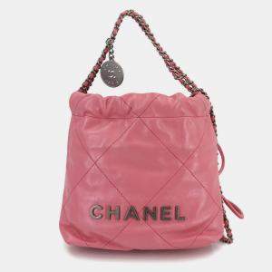 Pre Owned Chanel 22 Mini 2-Way Chain Hand/Shoulder Bag In Pink Calfskin