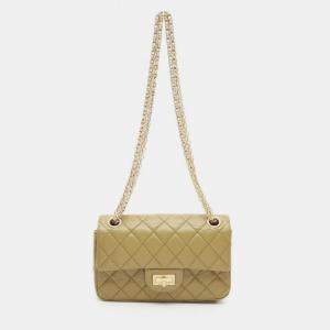 Pre Owned Chanel 2.55 Matelasse Mademoiselle Chain Shoulder Bag Calfskin Cowhide Khaki