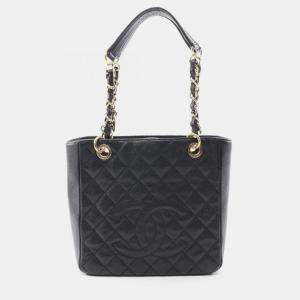 Pre Owned Chanel Matelasse Pst Tote Bag Caviar Skin Grained Calf Black