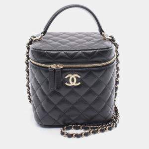 Pre Owned Chanel Matelasse Shoulder Bag In Grained Calfskin Leather Black