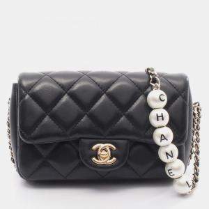 Pre Owned Chanel Matelasse Small Flap Shoulder Bag In Lambskin Leather Black