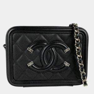 Pre Owned Chanel Shoulder Bag Cc Figley Caviar Skin Leather Black