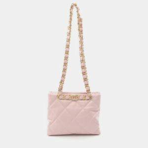 Pre Owned Chanel Matelasse Small Tote Bag Lambskin Sheepskin Pink
